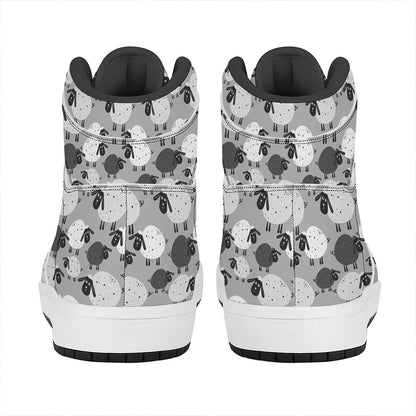 Doodle Sheep Pattern Print High Top Leather Sneakers