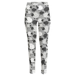 Doodle Sheep Pattern Print High-Waisted Pocket Leggings
