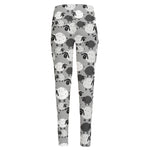 Doodle Sheep Pattern Print High-Waisted Pocket Leggings