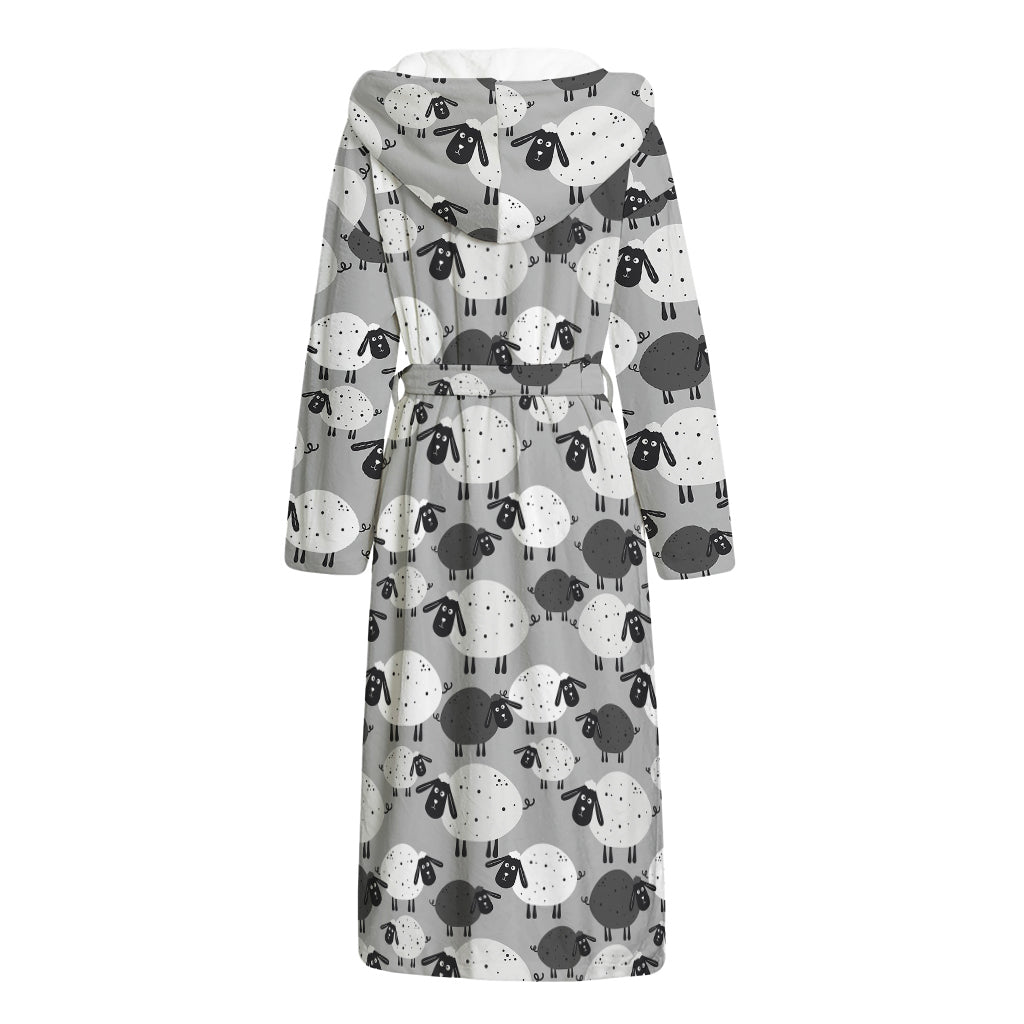 Doodle Sheep Pattern Print Hooded Bathrobe