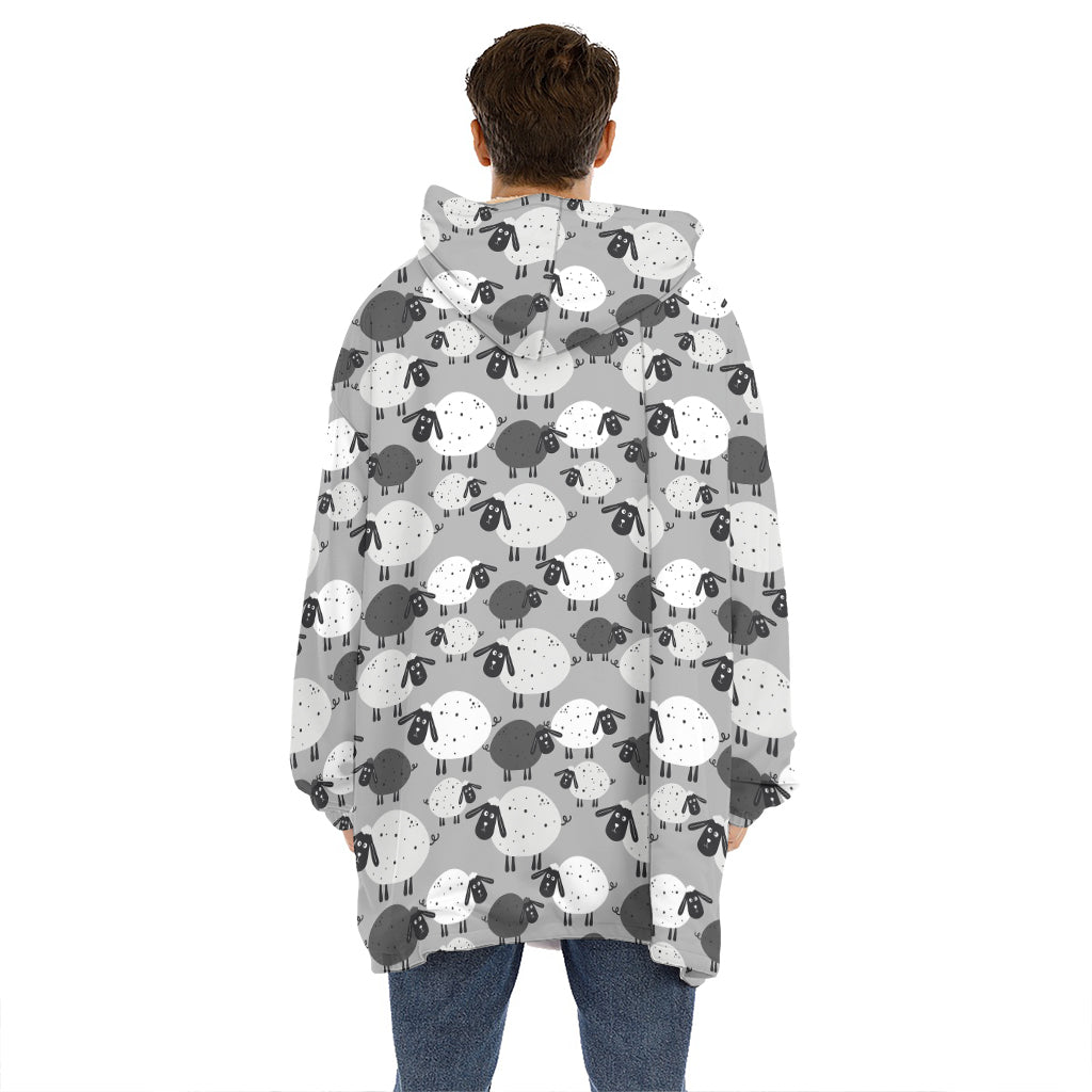 Doodle Sheep Pattern Print Hoodie Blanket
