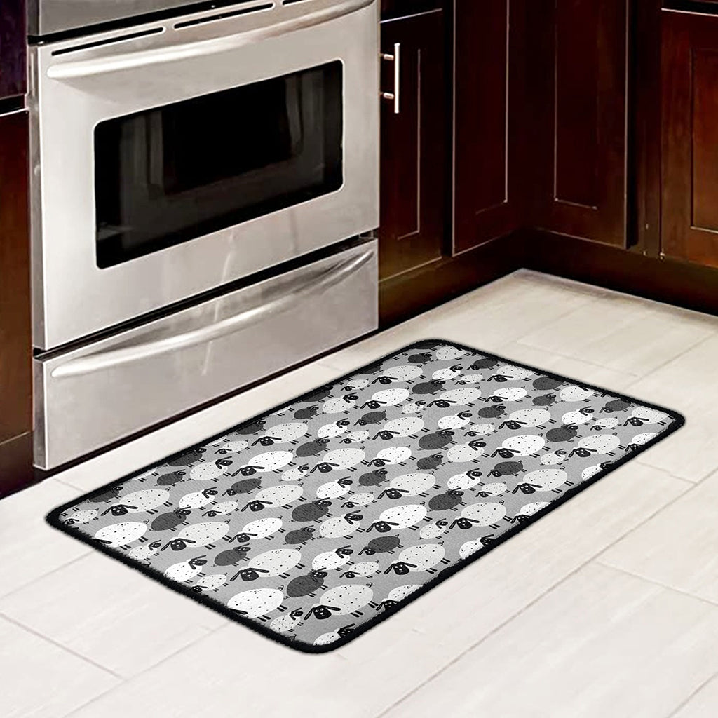 Doodle Sheep Pattern Print Kitchen Mat