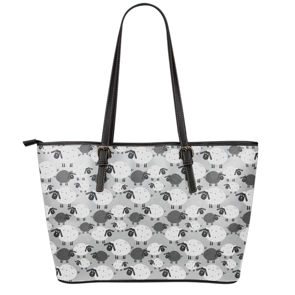 Doodle Sheep Pattern Print Leather Tote Bag