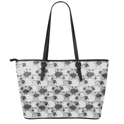 Doodle Sheep Pattern Print Leather Tote Bag