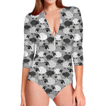 Doodle Sheep Pattern Print Long Sleeve Swimsuit