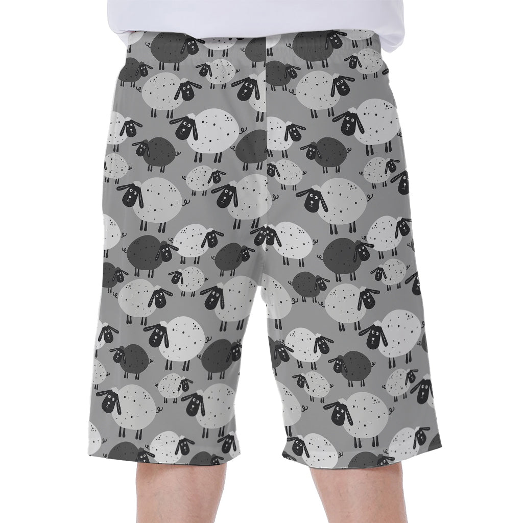 Doodle Sheep Pattern Print Men's Beach Shorts