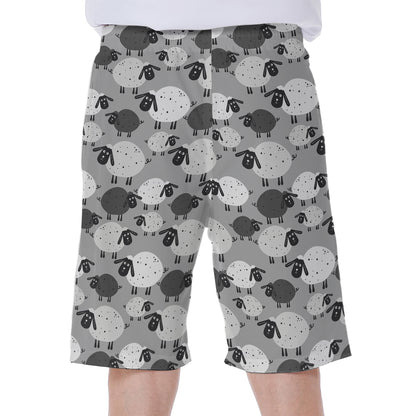 Doodle Sheep Pattern Print Men's Beach Shorts