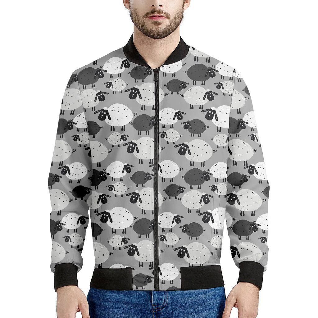 Doodle Sheep Pattern Print Men's Bomber Jacket