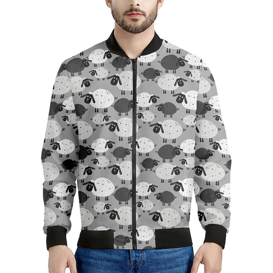 Doodle Sheep Pattern Print Men's Bomber Jacket