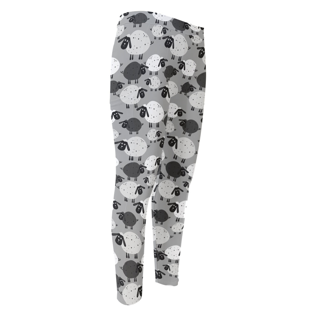 Doodle Sheep Pattern Print Men's Compression Pants