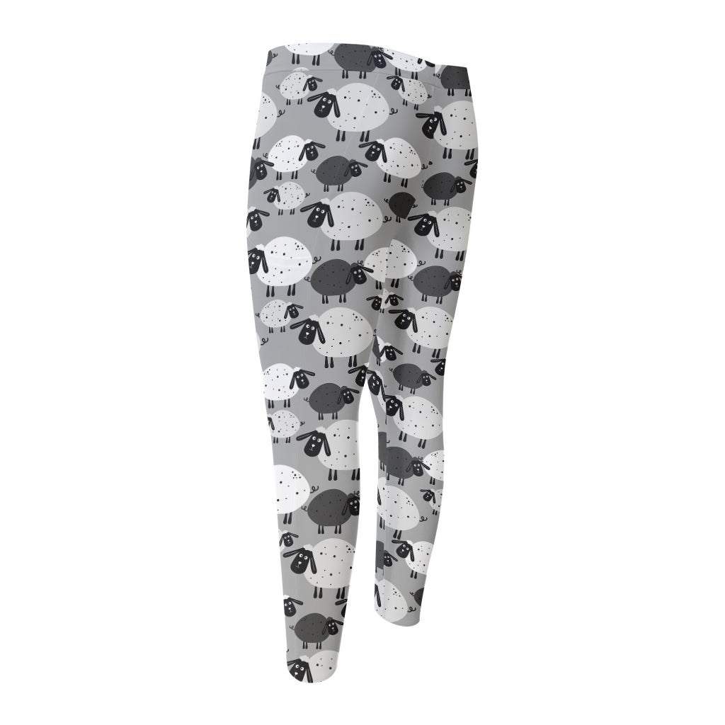 Doodle Sheep Pattern Print Men's Compression Pants