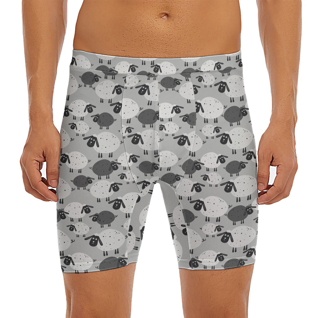 Doodle Sheep Pattern Print Men's Long Boxer Briefs