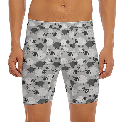 Doodle Sheep Pattern Print Men's Long Boxer Briefs