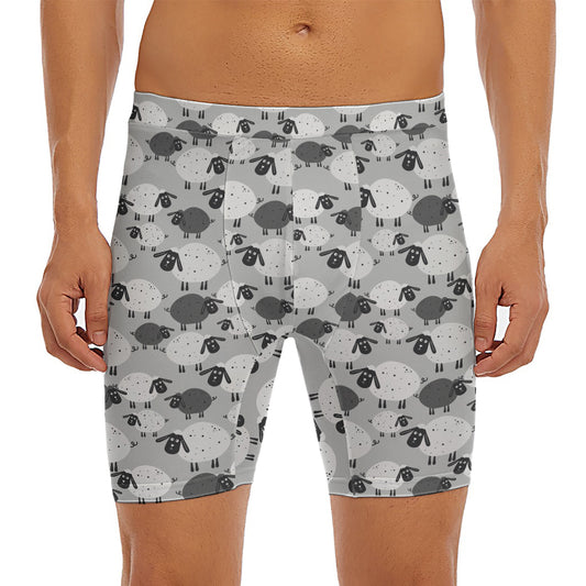 Doodle Sheep Pattern Print Men's Long Boxer Briefs