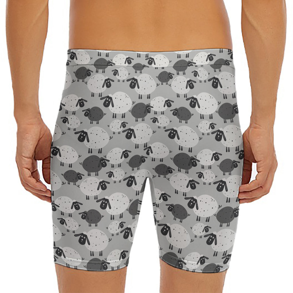 Doodle Sheep Pattern Print Men's Long Boxer Briefs