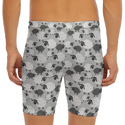 Doodle Sheep Pattern Print Men's Long Boxer Briefs