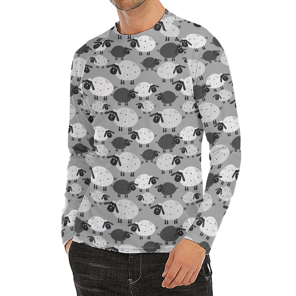 Doodle Sheep Pattern Print Men's Long Sleeve Rash Guard