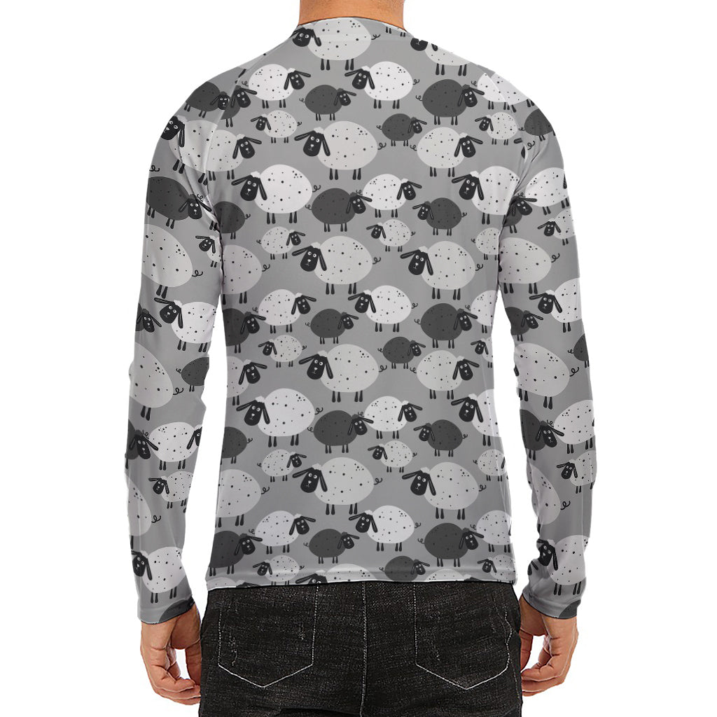 Doodle Sheep Pattern Print Men's Long Sleeve Rash Guard