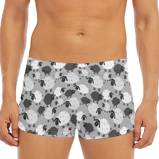 Doodle Sheep Pattern Print Men's Short Boxer Briefs