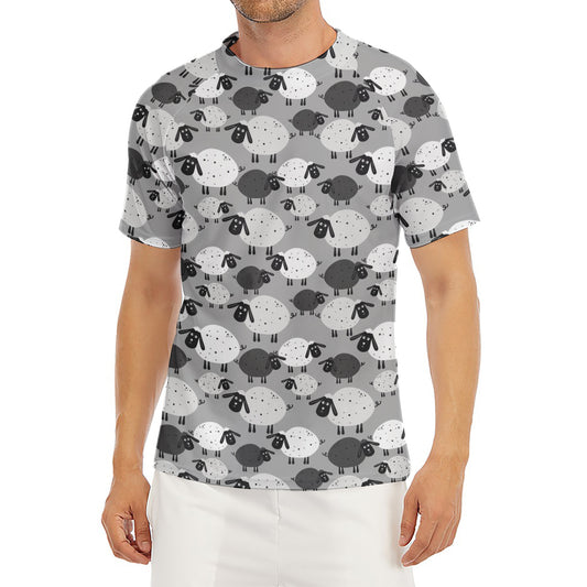 Doodle Sheep Pattern Print Men's Short Sleeve Rash Guard