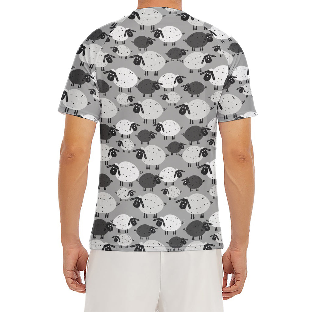 Doodle Sheep Pattern Print Men's Short Sleeve Rash Guard