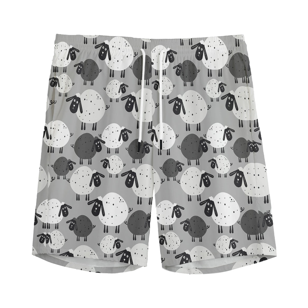 Doodle Sheep Pattern Print Men's Sports Shorts
