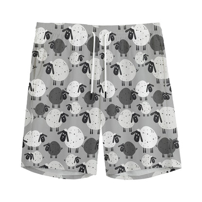 Doodle Sheep Pattern Print Men's Sports Shorts