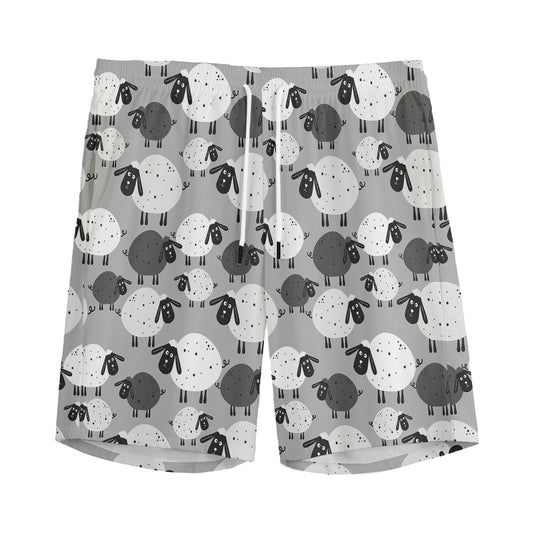 Doodle Sheep Pattern Print Men's Sports Shorts