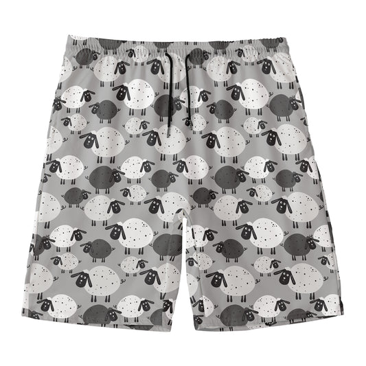Doodle Sheep Pattern Print Men's Swim Trunks