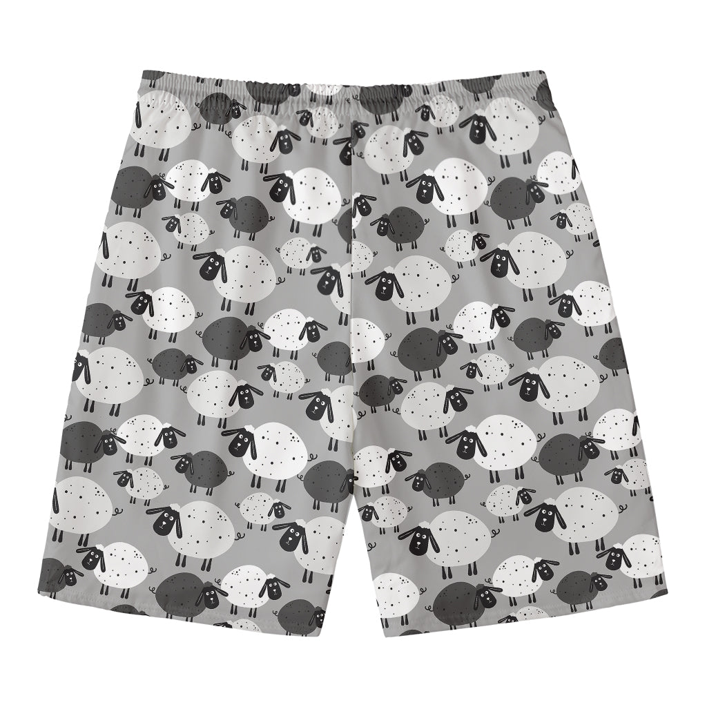 Doodle Sheep Pattern Print Men's Swim Trunks