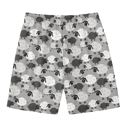 Doodle Sheep Pattern Print Men's Swim Trunks