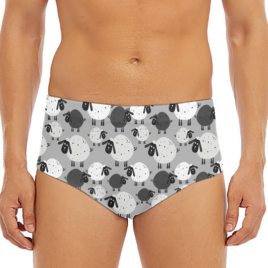 Doodle Sheep Pattern Print Men's Triangle Swim Briefs