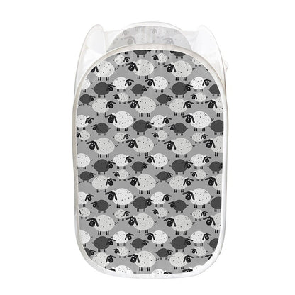Doodle Sheep Pattern Print Mesh Laundry Hamper