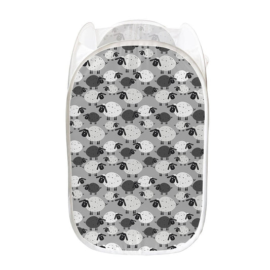 Doodle Sheep Pattern Print Mesh Laundry Hamper