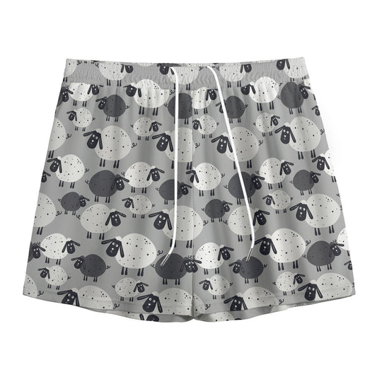 Doodle Sheep Pattern Print Mesh Shorts