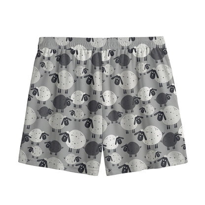 Doodle Sheep Pattern Print Mesh Shorts