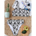 Doodle Sheep Pattern Print One Shoulder Bikini Top