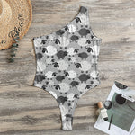 Doodle Sheep Pattern Print One Shoulder Bodysuit
