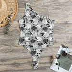 Doodle Sheep Pattern Print One Shoulder Bodysuit