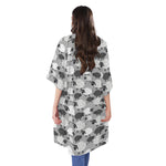 Doodle Sheep Pattern Print Open Front Beach Cover Up