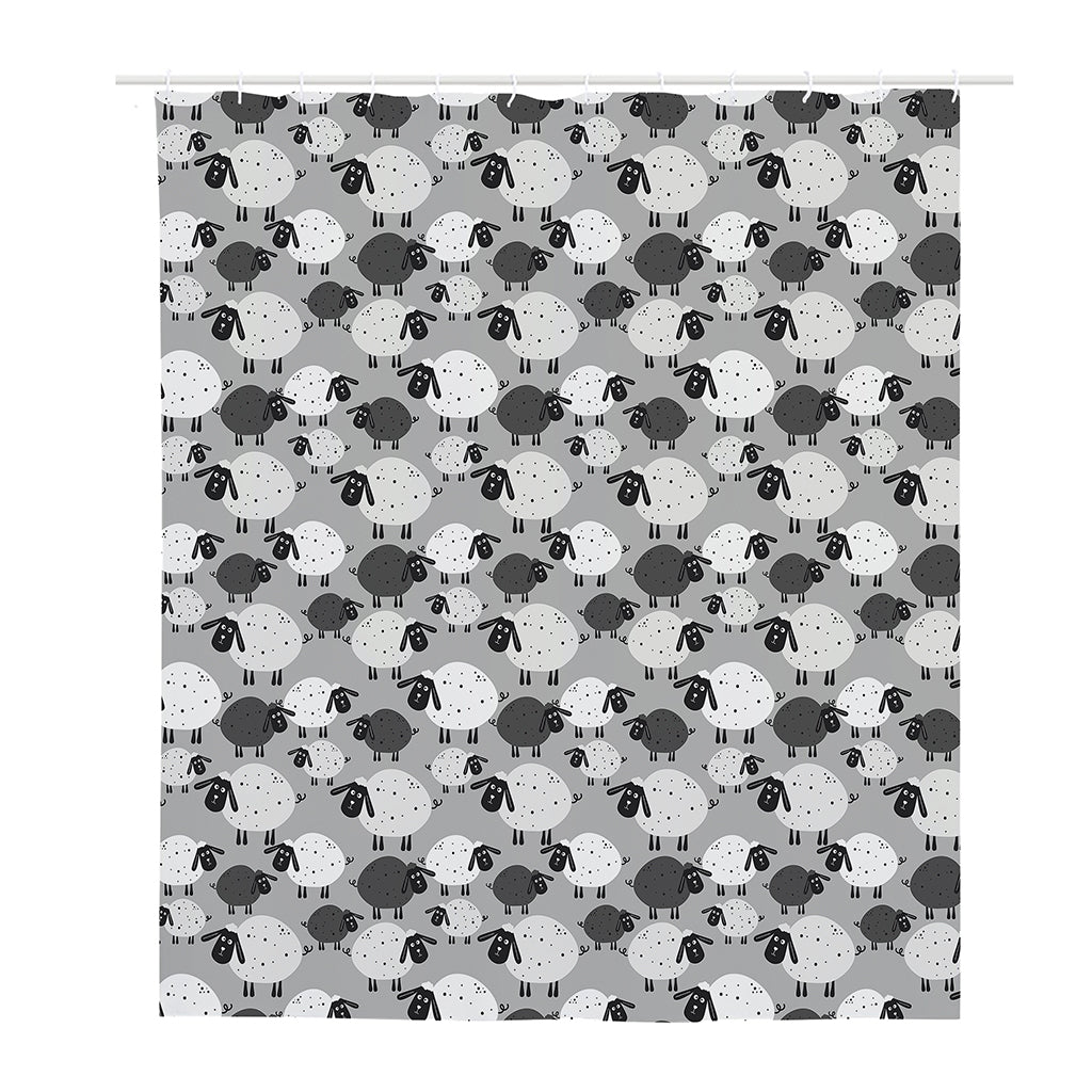 Doodle Sheep Pattern Print Polyester Shower Curtain