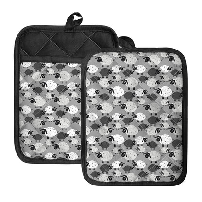 Doodle Sheep Pattern Print Pot Holders With Pocket