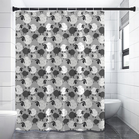 Doodle Sheep Pattern Print Premium Shower Curtain