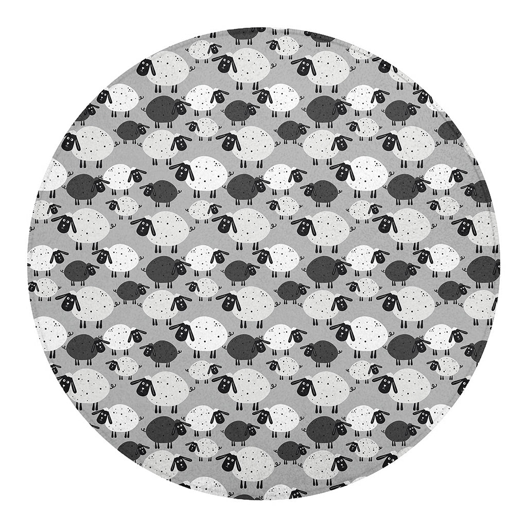Doodle Sheep Pattern Print Round Blanket