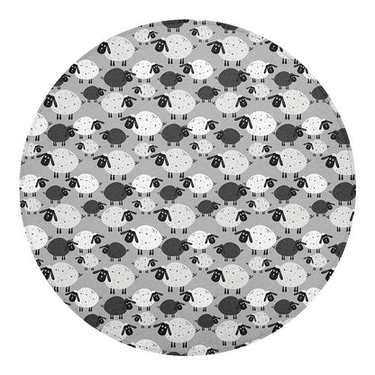 Doodle Sheep Pattern Print Round Blanket