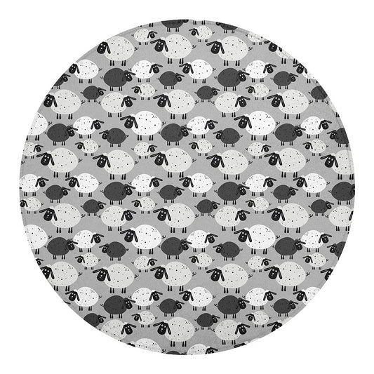 Doodle Sheep Pattern Print Round Blanket
