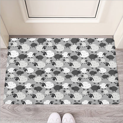 Doodle Sheep Pattern Print Rubber Doormat
