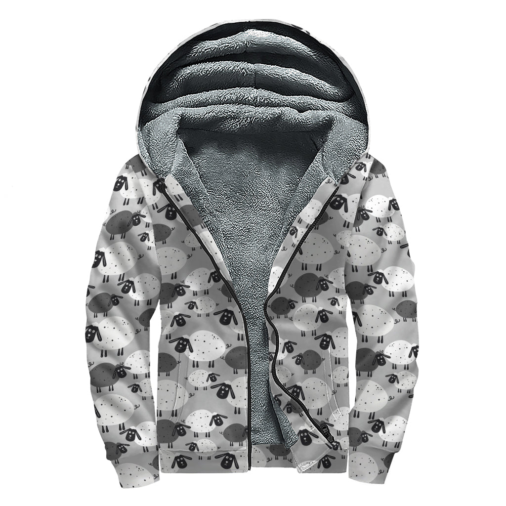 Doodle Sheep Pattern Print Sherpa Lined Zip Up Hoodie