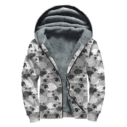 Doodle Sheep Pattern Print Sherpa Lined Zip Up Hoodie