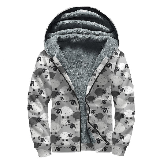 Doodle Sheep Pattern Print Sherpa Lined Zip Up Hoodie